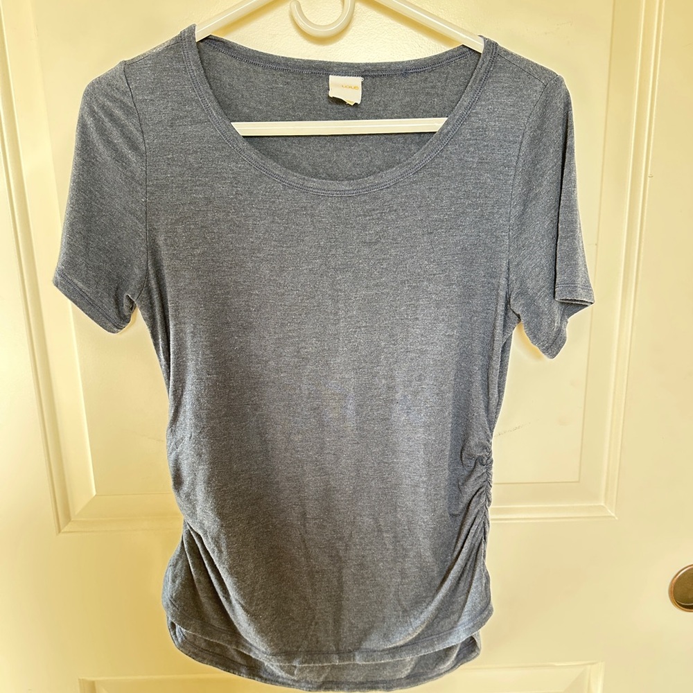 Löle Blue/Gray Scoop Neck Ruched T-Shirt - Small
